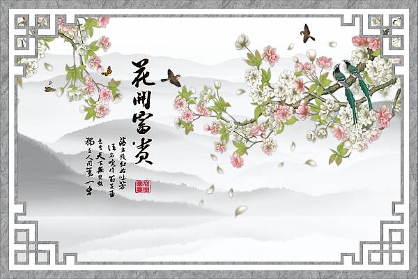 福来特背景墙_花鸟系列