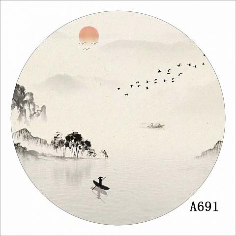 圆型纱画选图_山水画