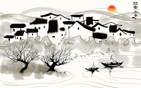 新中式山水画_墙之道-打印画